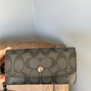 Coach Black Sunglasses Case with Signature Pattern and Metallic Accent